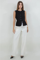Soft Woven Structured Vest with Contrast Bottom Lace